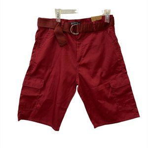 Jeanetix Cargo Men's Shorts Size 34 Belted Dark Red 6 Pockets New